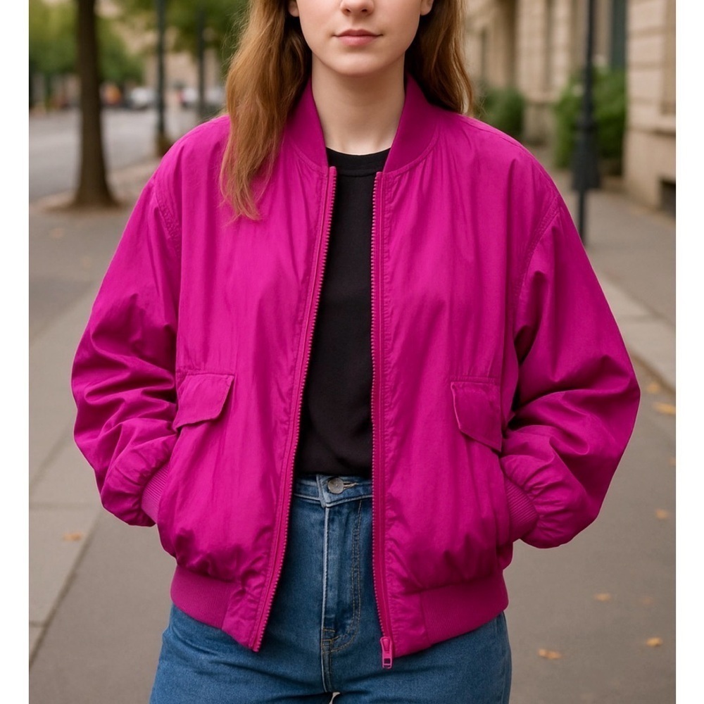 New Look Pink Bomber Style Windbreaker Mid Weight Jacket Size XL